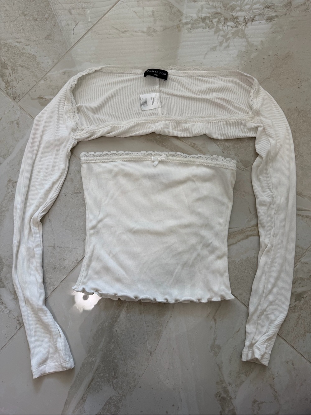 White Fox White Lace-Trim Ribbed Tube Top with Bolero Shrug